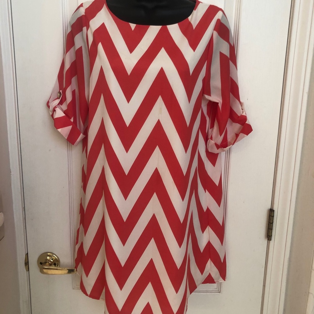 Everly Red and White Chevron pattern mini dress